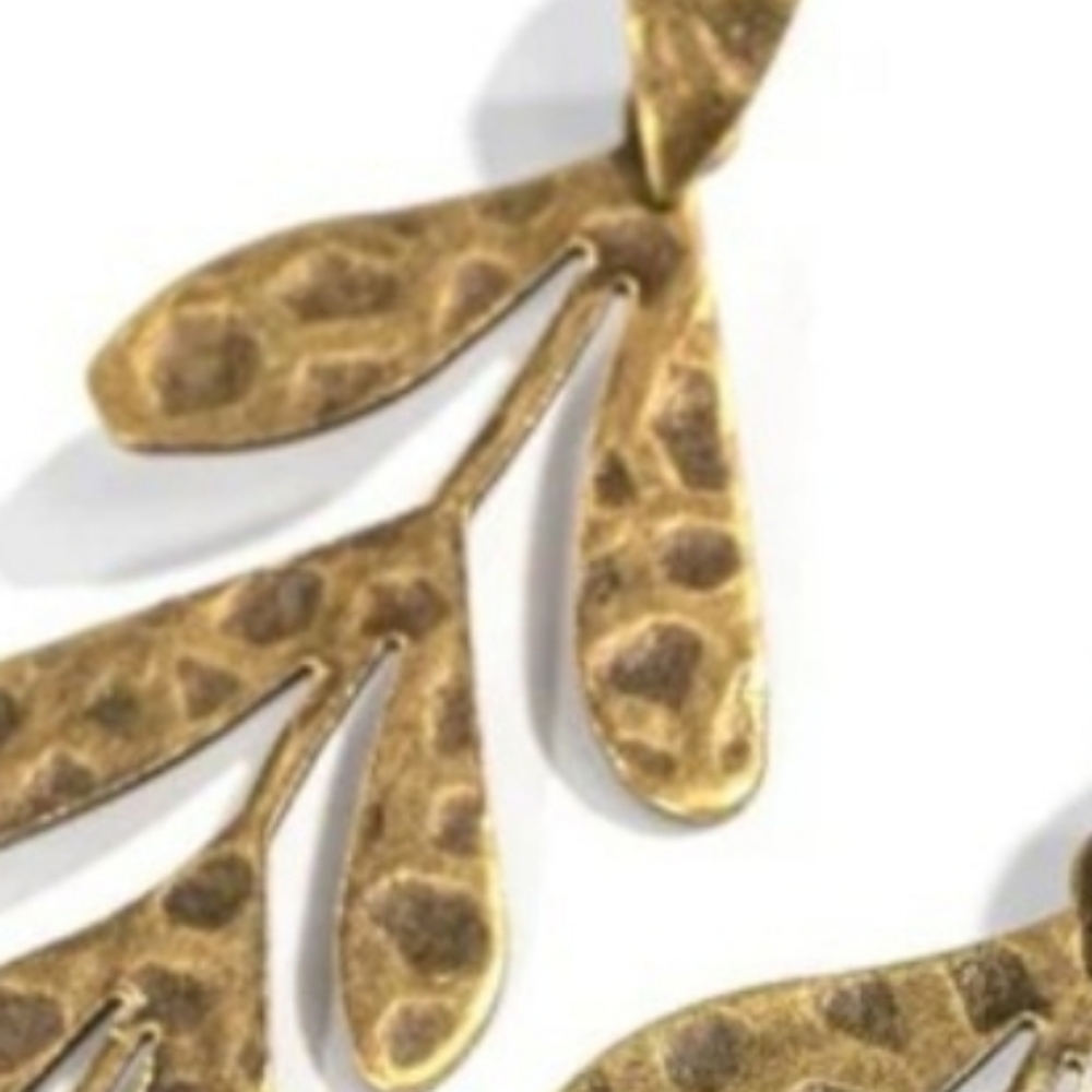Feminine Floral Jungle Fauna Brass Paparazzi Textured Gold Leaf Earrings - Picture 4 of 5